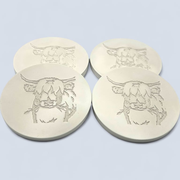 Drinks Coaster Set Consisting of Four Grey Highland Cow Mats