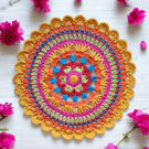 Bright crochet mandala doily table mat