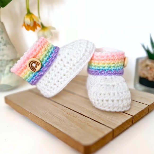 Rainbow Baby Booties – Crochet Newborn Gift & Baby Shower Gift