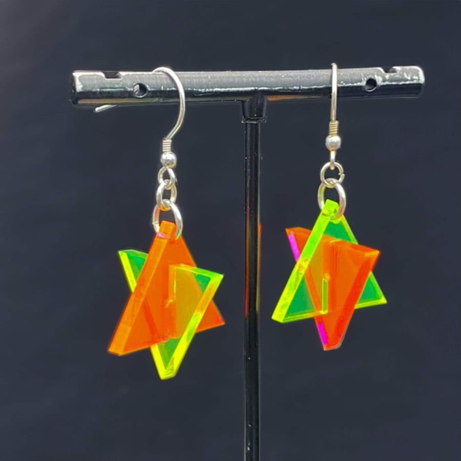 Fluorescent Neon Acrylic Star Earrings - Lightweight, Dangling Statement Pieces