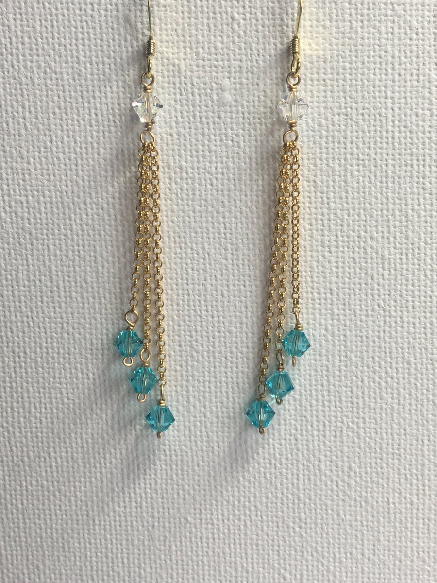 Aquamarine Swarovski and goldfill chain earrings