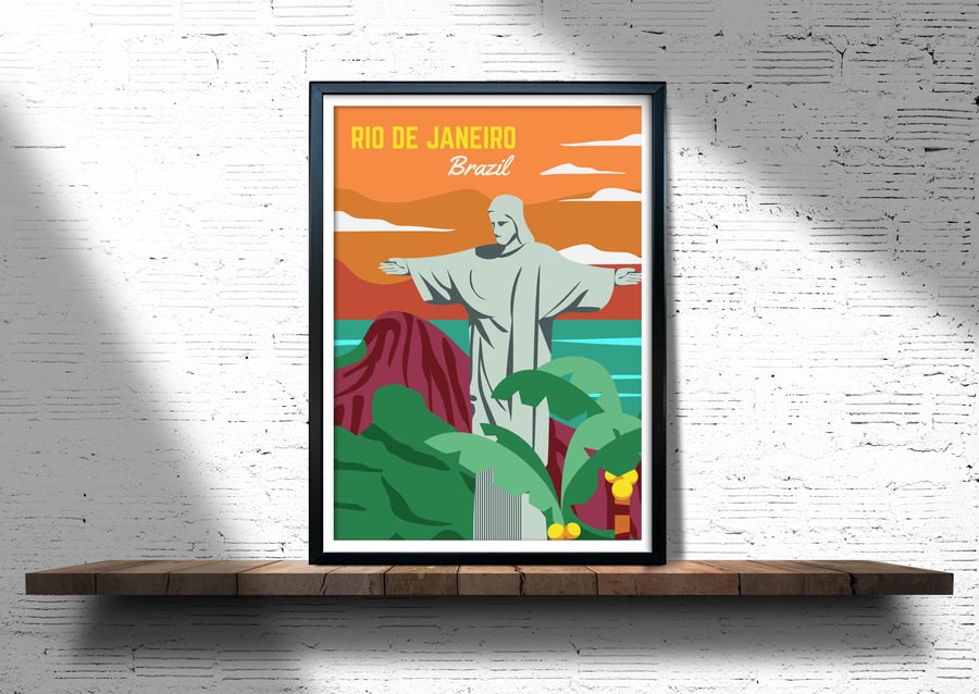 Rio de Janeiro retro travel poster, Rio de Janeiro print,  Brazil poster
