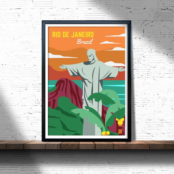 Rio de Janeiro retro travel poster, Rio de Janeiro print,  Brazil poster