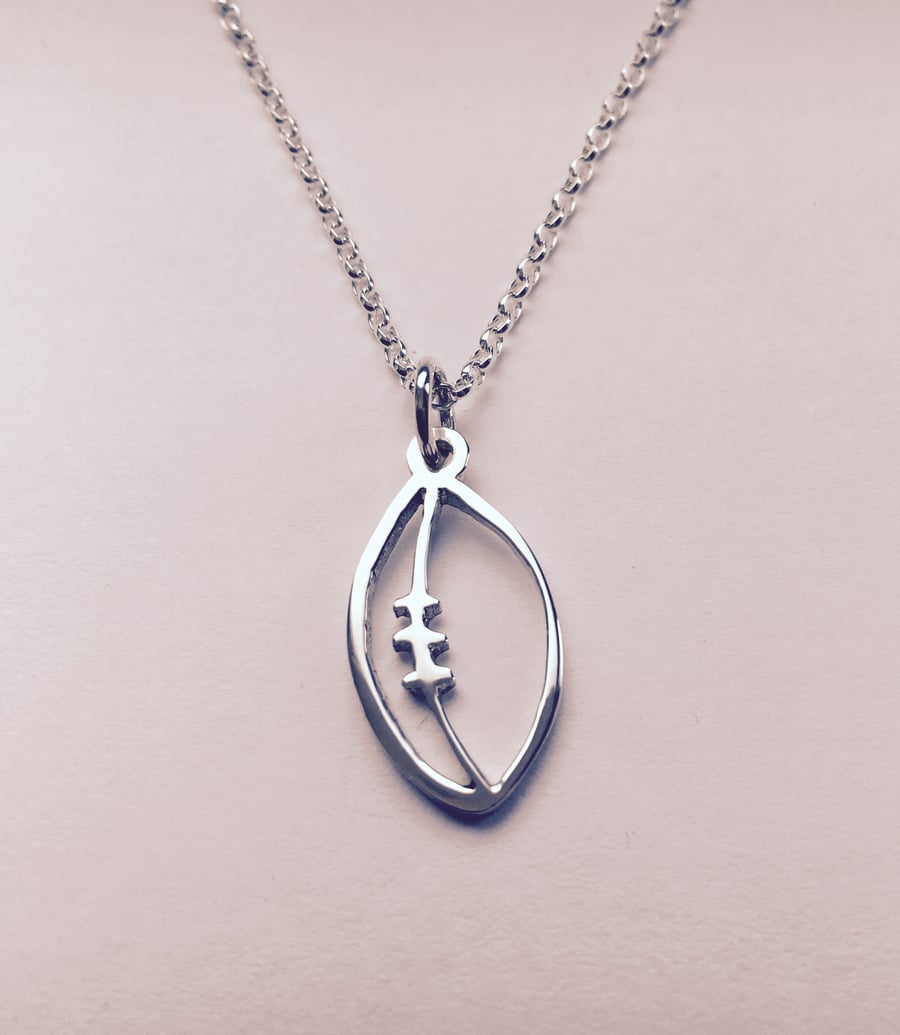 Solid Sterling Silver Rugby Ball Necklace, Rugby pendant, 100% Handmade by Aliso