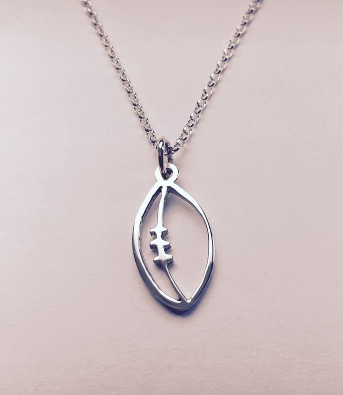 Solid Sterling Silver Rugby Ball Necklace, Rugby pendant, 100% Handmade by Aliso