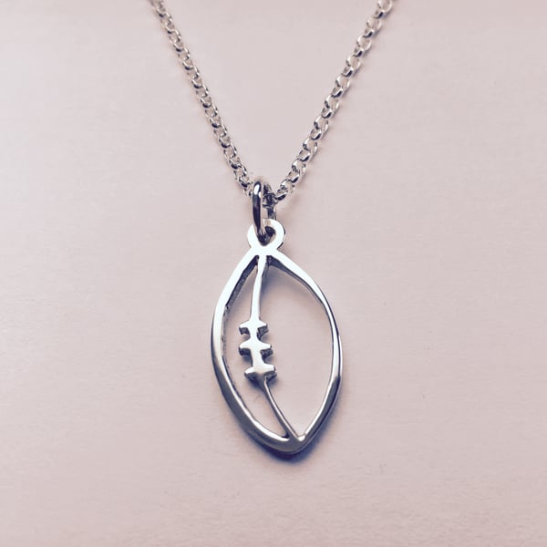 Solid Sterling Silver Rugby Ball Necklace, Rugby pendant, 100% Handmade by Aliso