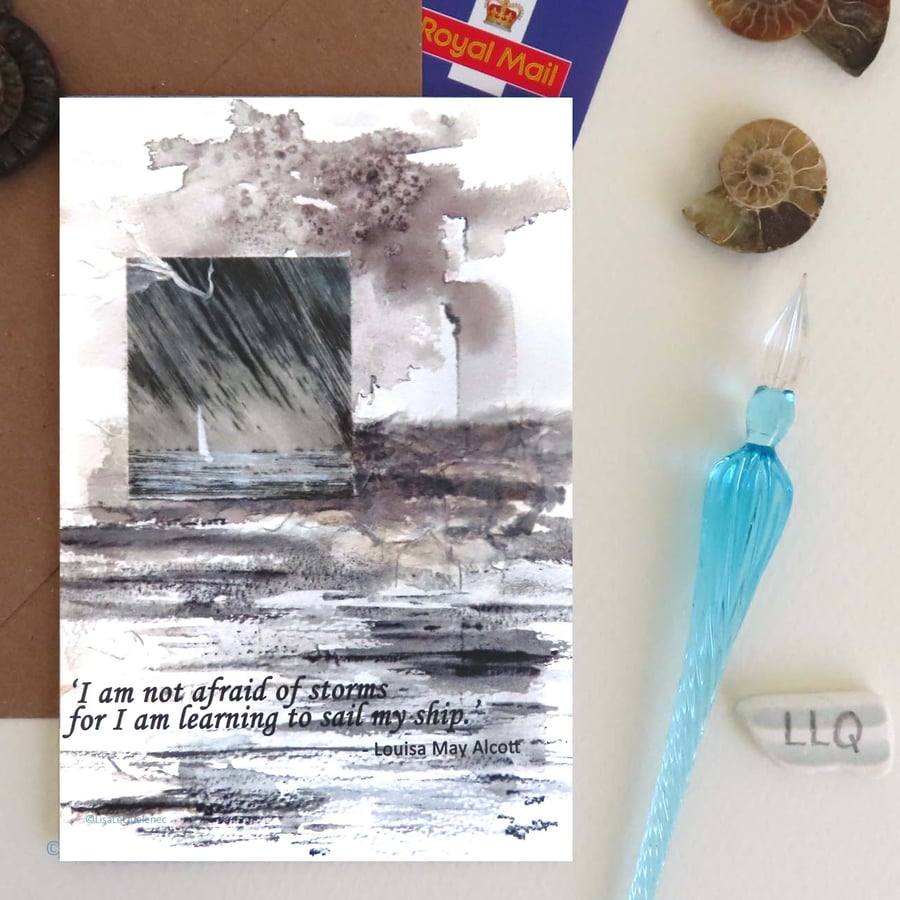 Inspirational life's storms quote blank greeting card notelet plastic free 