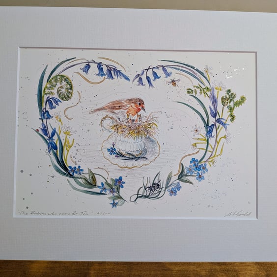 The Robins who came to Tea, An A4 or A5 limited edition print