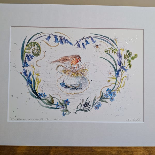 The Robins who came to Tea, An A4 or A5 limited edition print