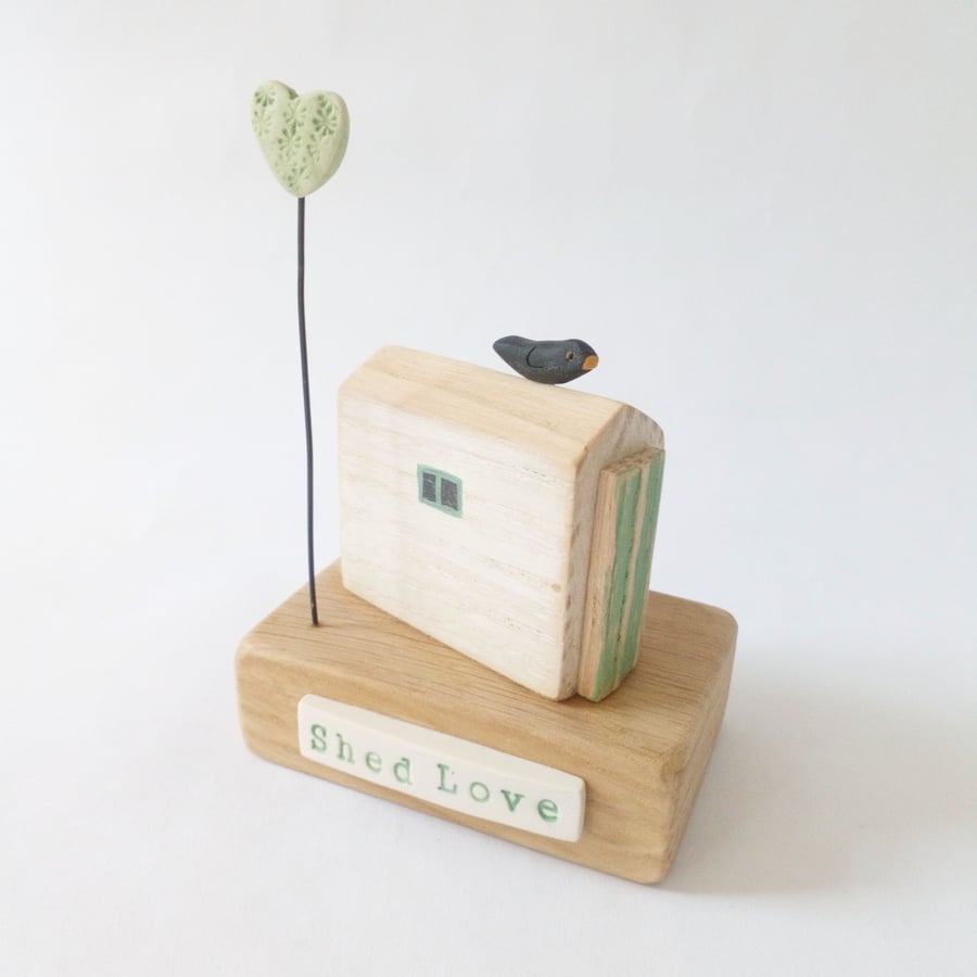 SALE - Garden Shed with Heart and Blackbird 'Shed Love'