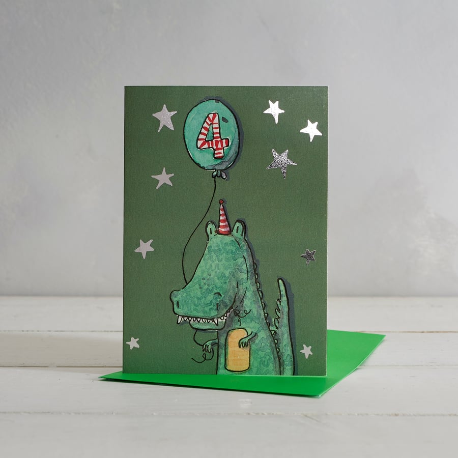 Children's Happy 4th Birthday Crocodile Greetings Card