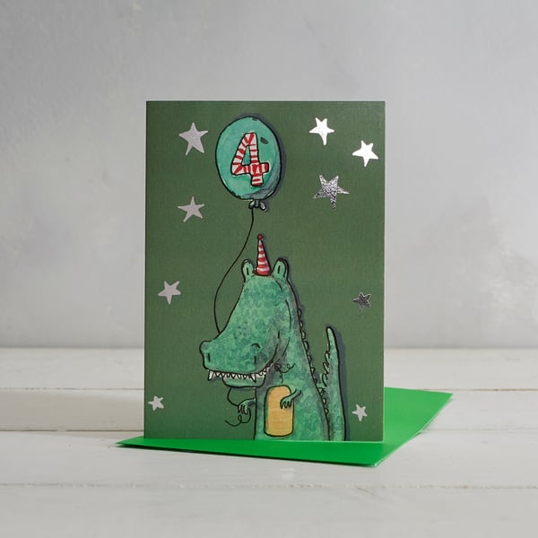 Children's Happy 4th Birthday Crocodile Greetings Card