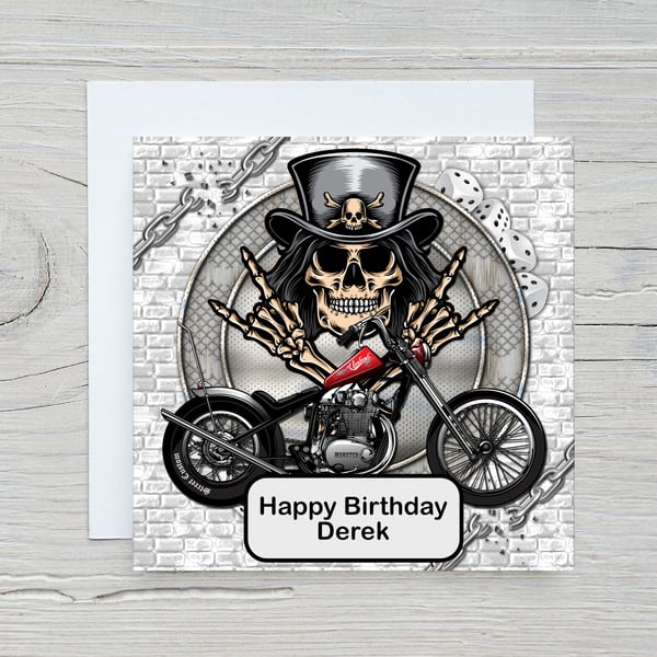 Easy Rider Biker Skull Personalised Birthday Card