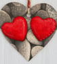 Decoupaged Wooden Hanging Heart 15cm (6 ): Shaped Pebbles design - Image 4