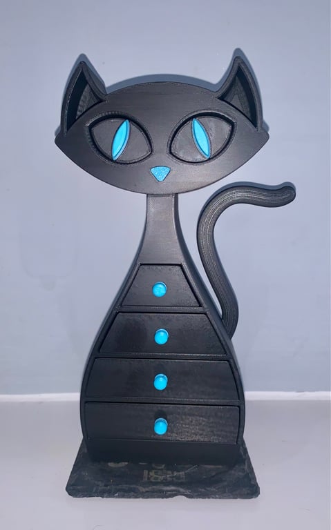 Black and Blue Cat Jewellery Box – 3D Printed with Love 