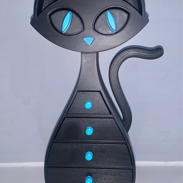 Black and Blue Cat Jewellery Box – 3D Printed with Love 