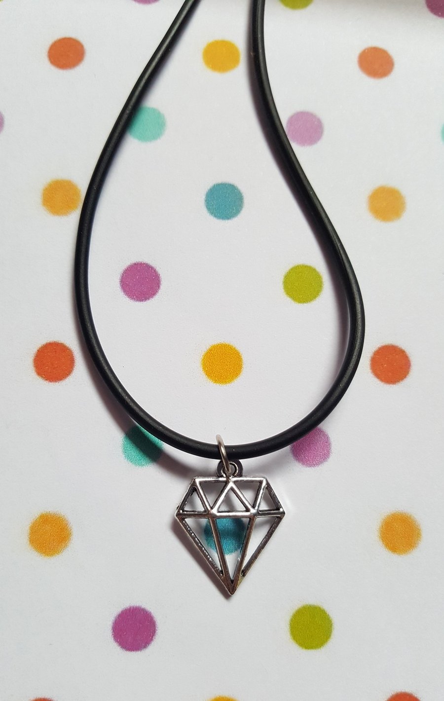 Diamond Gem Necklace (Black Rubber Cord) 