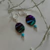 Printed Dyed Mother of Pearl Leaver Back Silver Plated Earrings