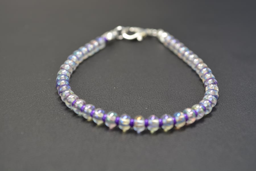 Clear Crystal and Purple seed bead bracelet