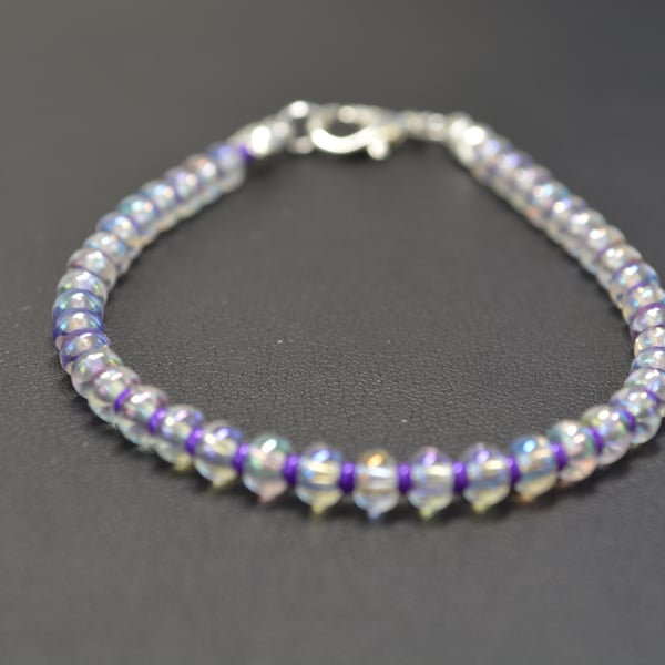 Clear Crystal and Purple seed bead bracelet