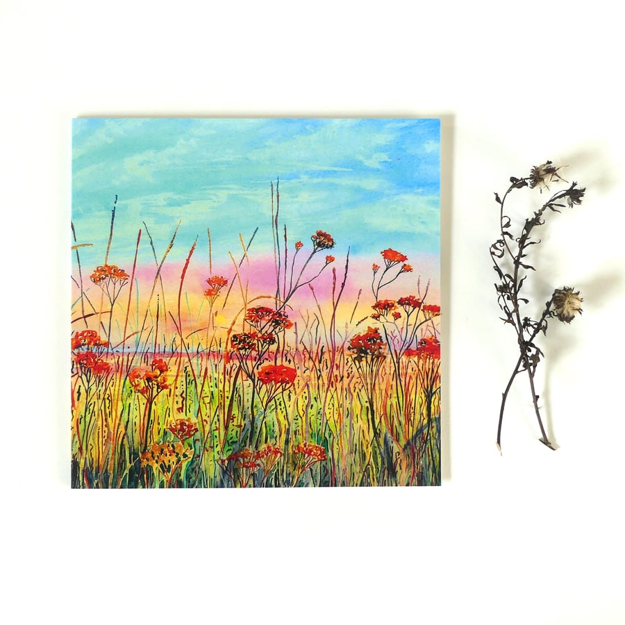  Flowers in the Fens Landscape Blank Card from Original Oil Painting