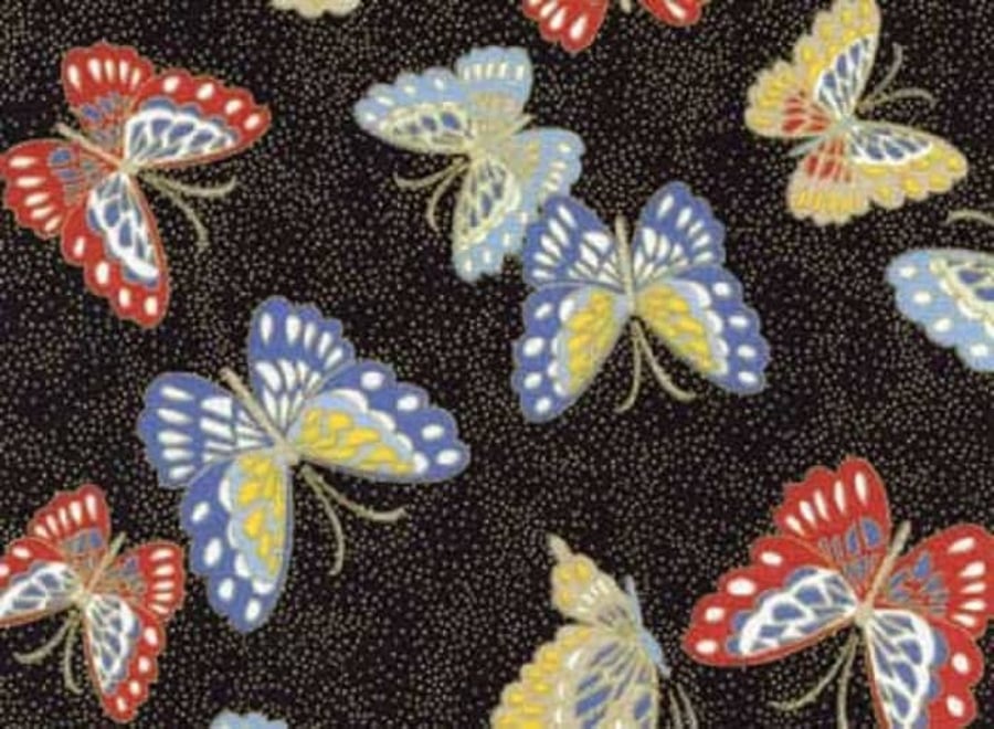 Fat Quarter Niwa Butterflies Black Oriental Sewing Cotton Quilting Fabric