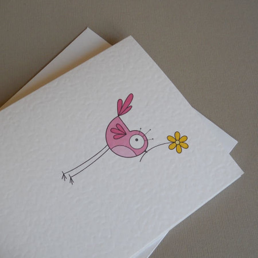 pink bird greetings card