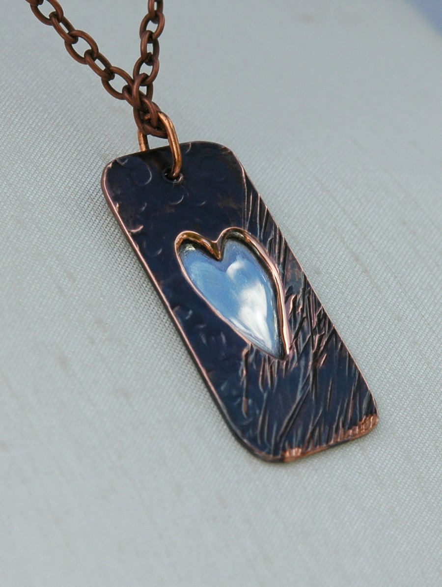 Copper and Sterling Silver  Heart Pendant, Reversible,  P119