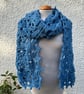 Sky Blue Handmade Lace Crochet Squares Oversized Scarf Neck Warmer - Image 2