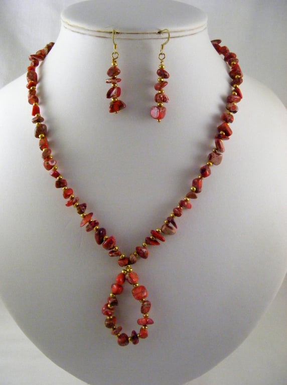 Red and Gold Jasper Gemstone Jewellery Set.