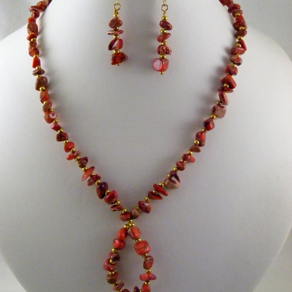 Red and Gold Jasper Gemstone Jewellery Set.