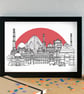 Delhi Landmarks Skyline Art Print