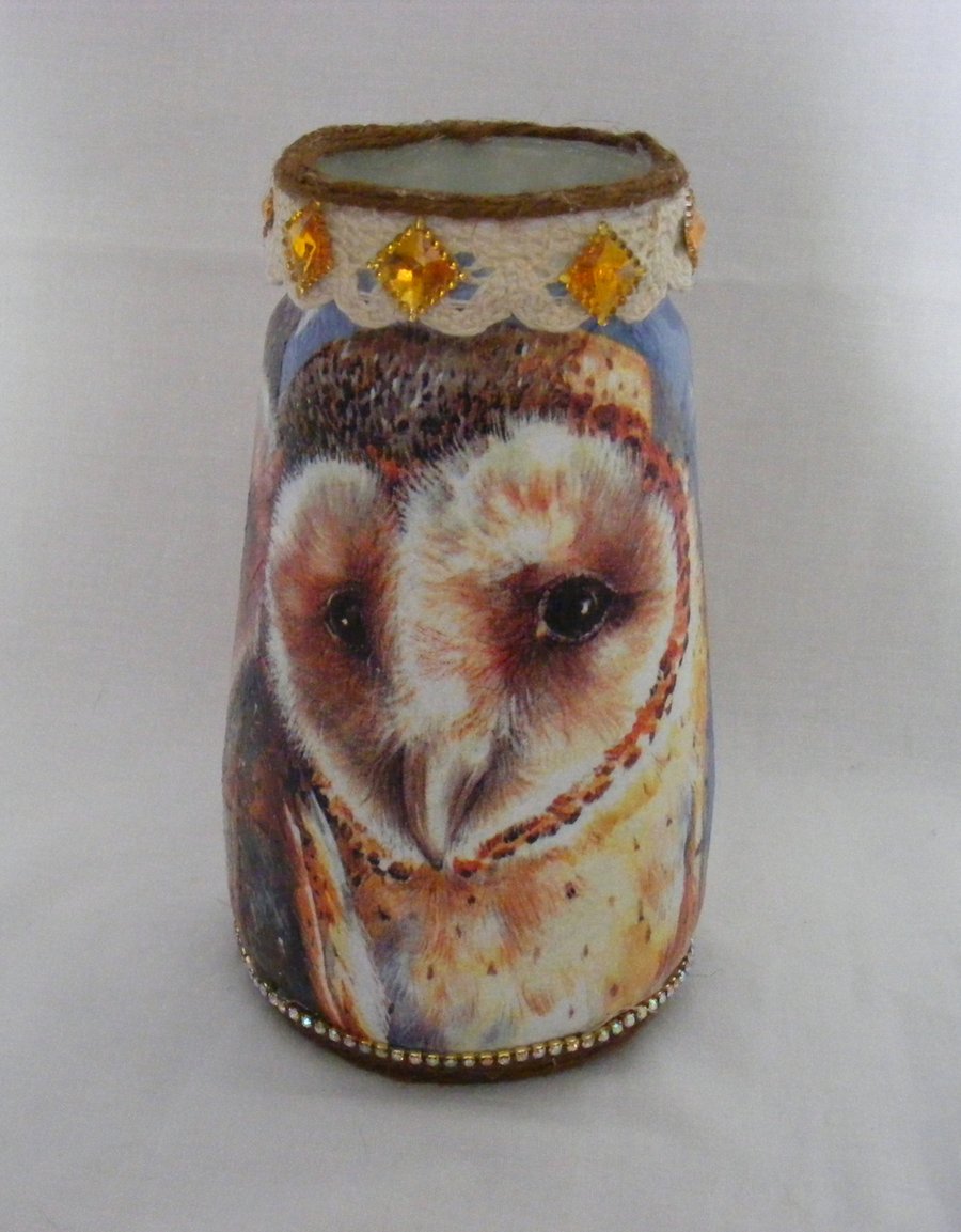 Decoupaged Owl Glass Lamp.