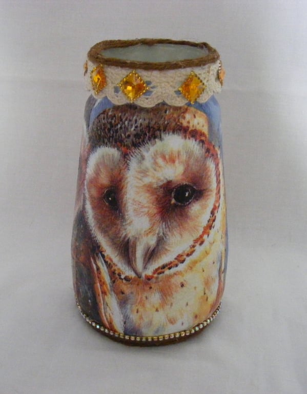 Decoupaged Owl Glass Lamp.