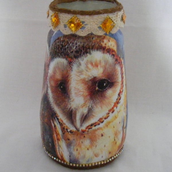 Decoupaged Owl Glass Lamp.