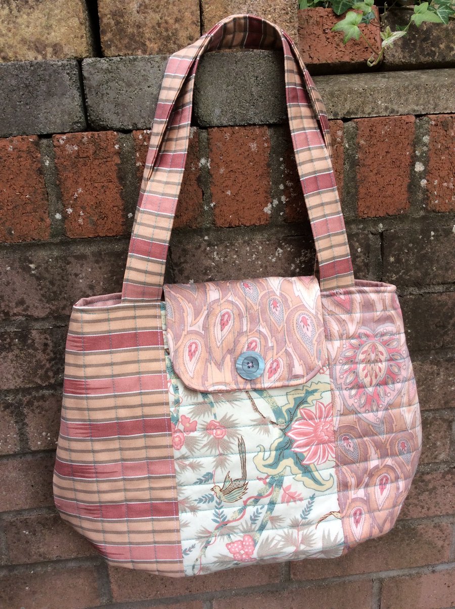 Large Quilted Handbag, Upcycled Furnishing Fabric Shopper 
