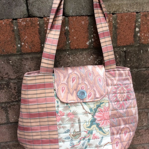 Large Quilted Handbag, Upcycled Furnishing Fabric Shopper 