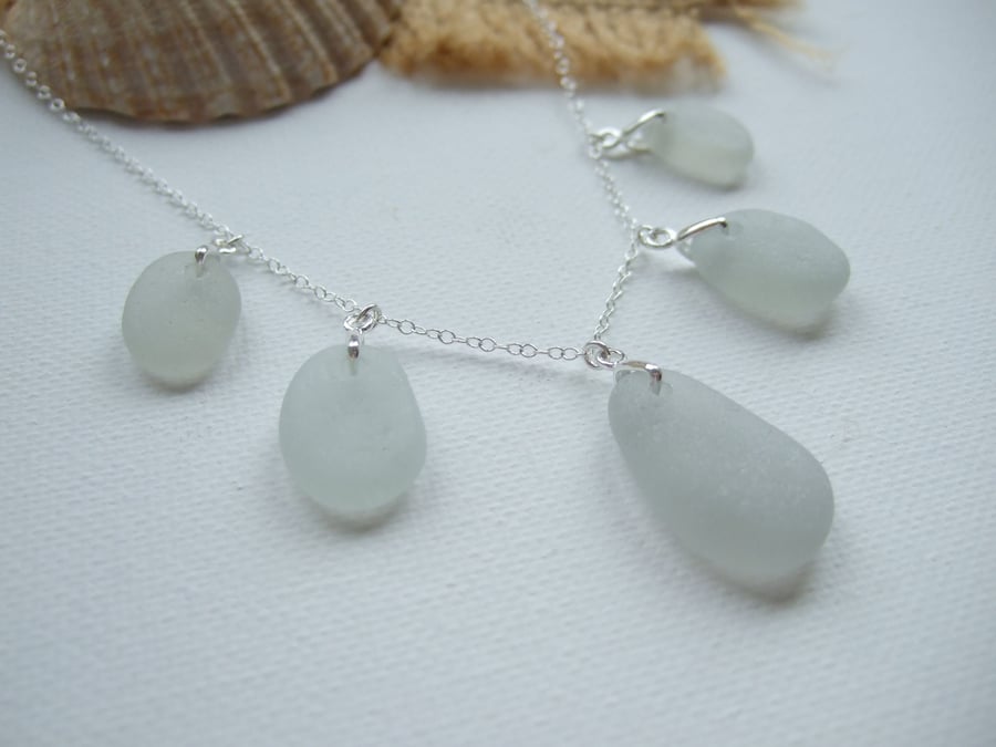 Seaham Sea Glass Necklace, Grey Multi Pendants 18" Sterling Silver