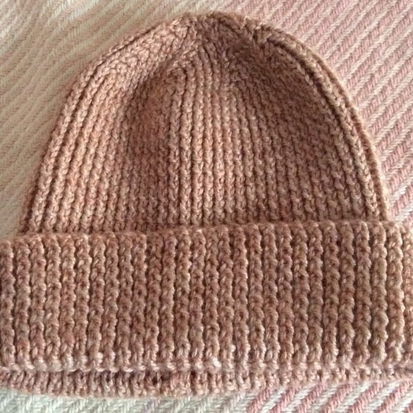 Beige Knitted Beanie Hat in a Ribbed Design, Winter Warmer, Christmas Gift