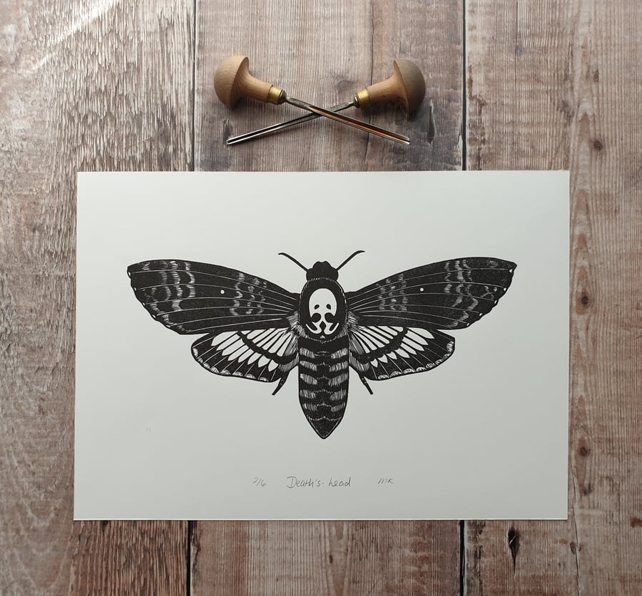 Death's Head Hawk Moth Lino Print 