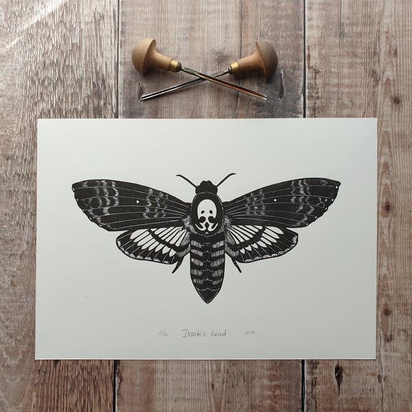 Death's Head Hawk Moth Lino Print 