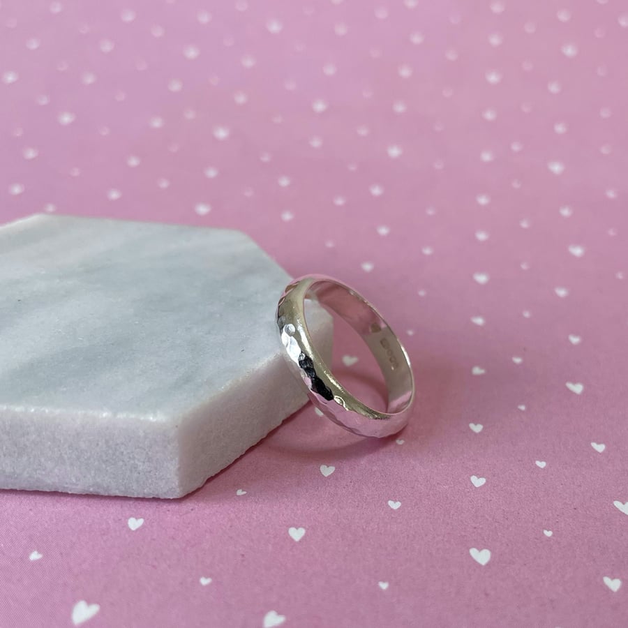 Simple Sterling Silver Hammered Band Ring