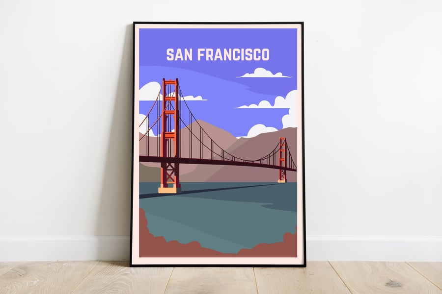 San Francisco retro travel poster, San Francisco travel print, USA travel art