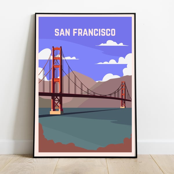 San Francisco retro travel poster, San Francisco travel print, USA travel art