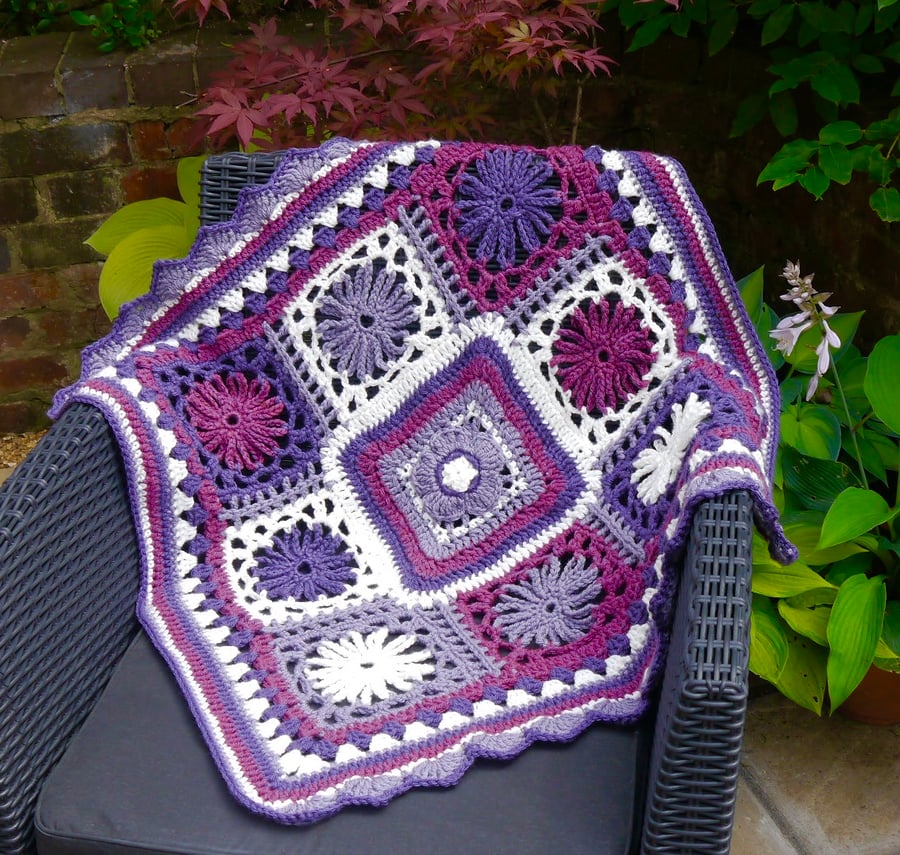 Crochet Lap Blanket, Merino Wool and Acrylic Yarn