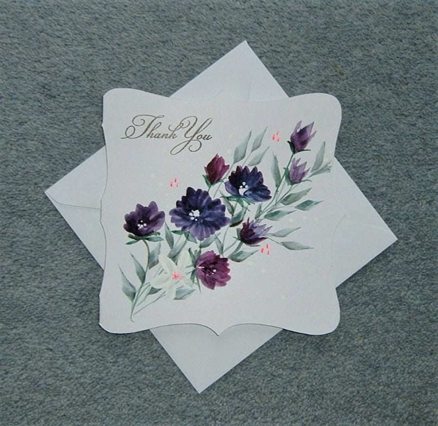 hand painted original art floral Thank You card ( ref F 104 )