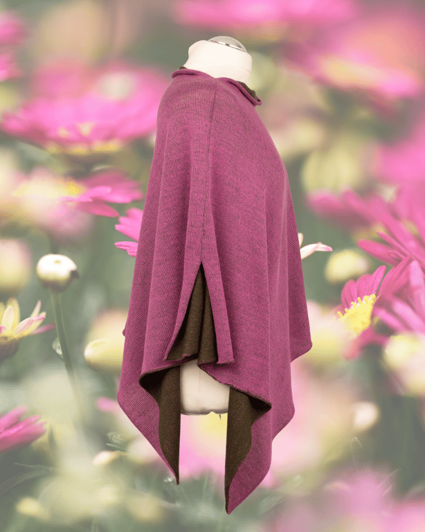 Pink and Green Reversible merino poncho. Women's cape. Wedding shawl. 