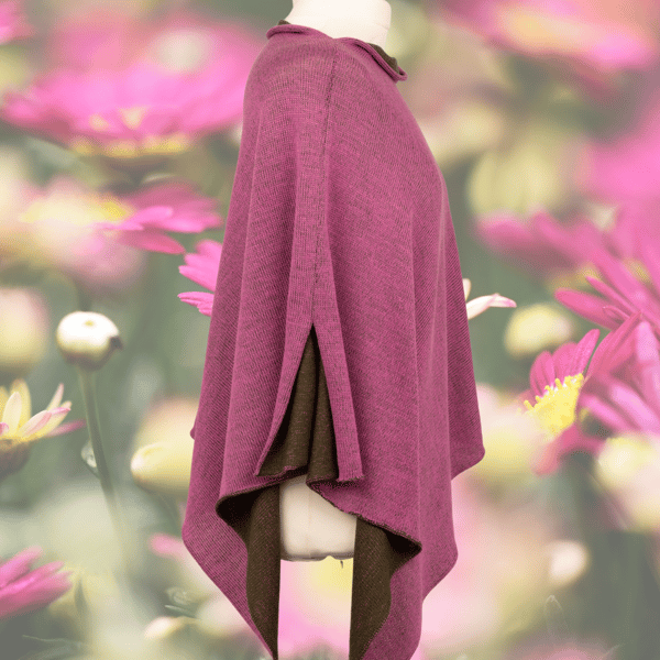 Pink and Green Reversible merino poncho. Women's cape. Wedding shawl. 