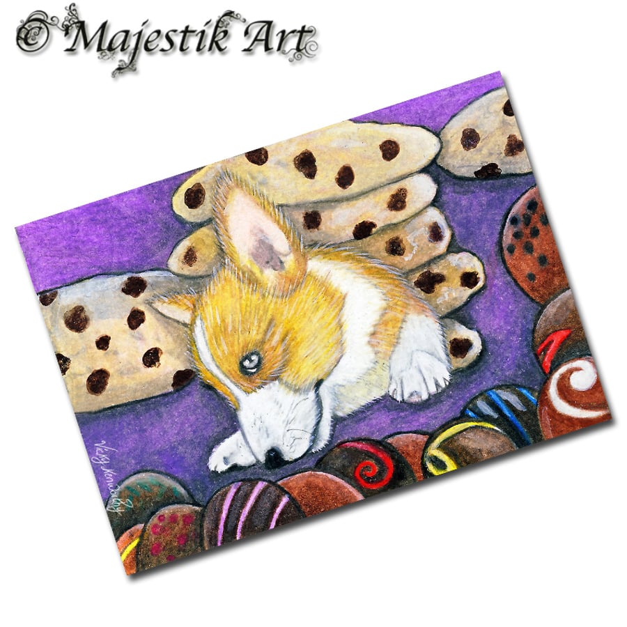 Archival ACEO Corgi Print 'Chocolate heaven' By V Kenworthy