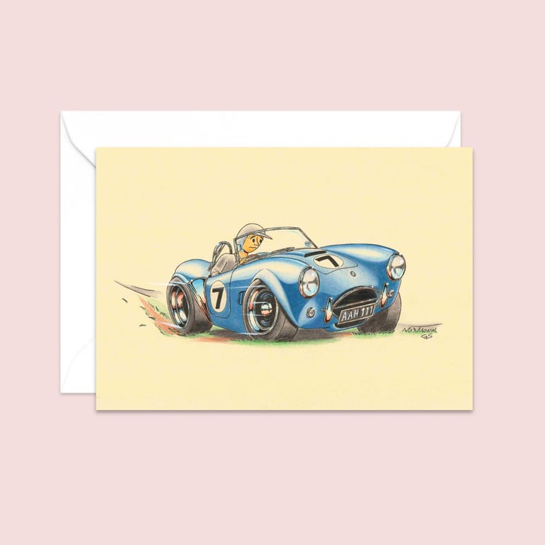 Boy Racer Greeting Card: Hand Drawn Sports Car Illustration (304)